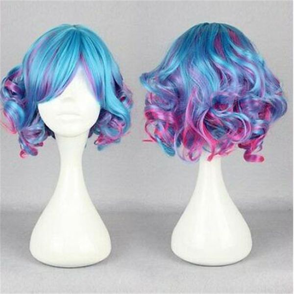 

new cosplay beautiful long mixed colour curly hair women wig fd, Black