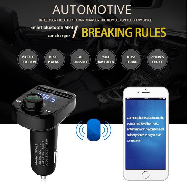 Detecção de tensão player Transmissor FM Bluetooth Car Kit Handfree Car Audio MP3 Noise Car Charger Cancelamento Dual USB