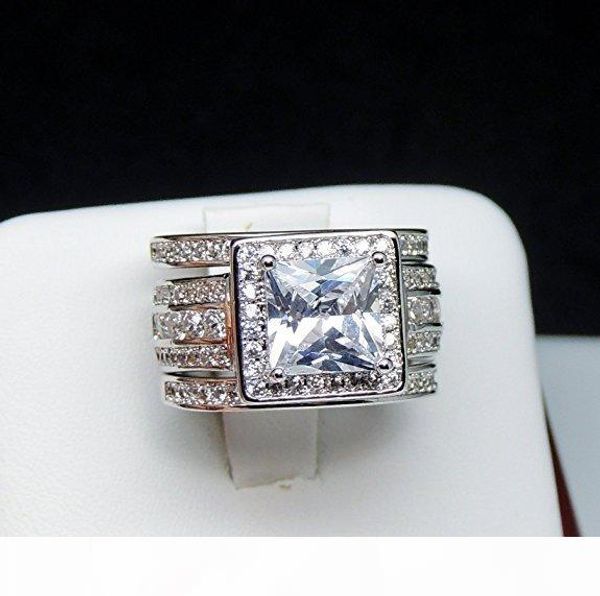 

e size 5 -10 choucong stunning sparkling fashion jewelry 10kt white gold filled 8mm princess cut z cz diamond women wedding 3 in 1, Slivery;golden