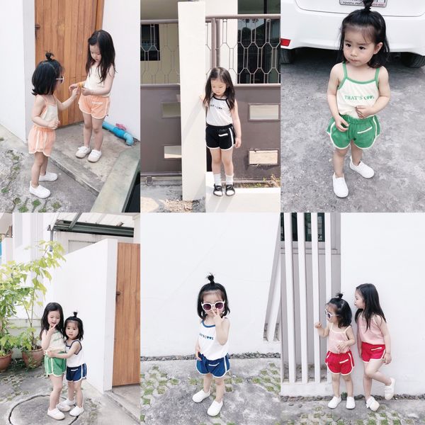 

1acj5 treebibi 2019 new men's women's wear korean style five-color letter printing sling suits for boys and girls and girls sling