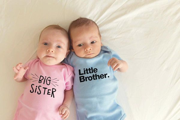 

little brother and big sister funny letter print baby boy clothes baby rompers newborn girl clothing jumpsuit roupa 0-24m, Blue