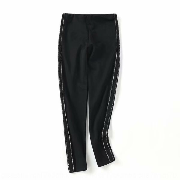 

2020 spring new fashion slimming side beaded decorative black leggings women's tight pants trousers tight pants pants