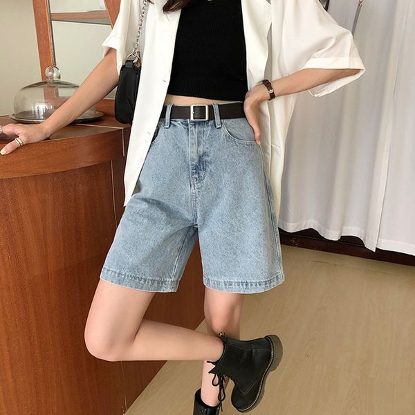 

women's shorts s-xl loose denim short high waist female streetwear preppy style summer ladies blue jeans for womens (78388), White;black