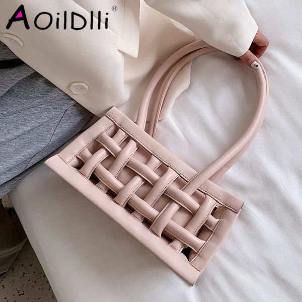

waffle pu leather shoulder bags for women 2020 small handbags female candy color hand bag lady travel fashion handbag, Black