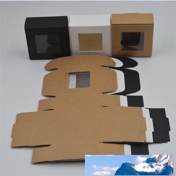 30pcs 4 tamanhos kraft papel caixas marrom pequena caixa de presente com janela branca / preta handmade caixa de sabão festa presente embalagem