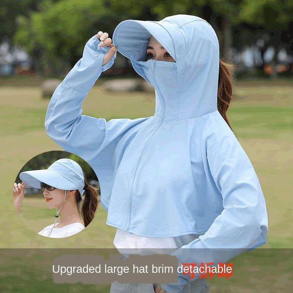 

women's sun detachable hat sunscreen suit outdoor electric car riding uv-proof sun beach hat, Blue;gray