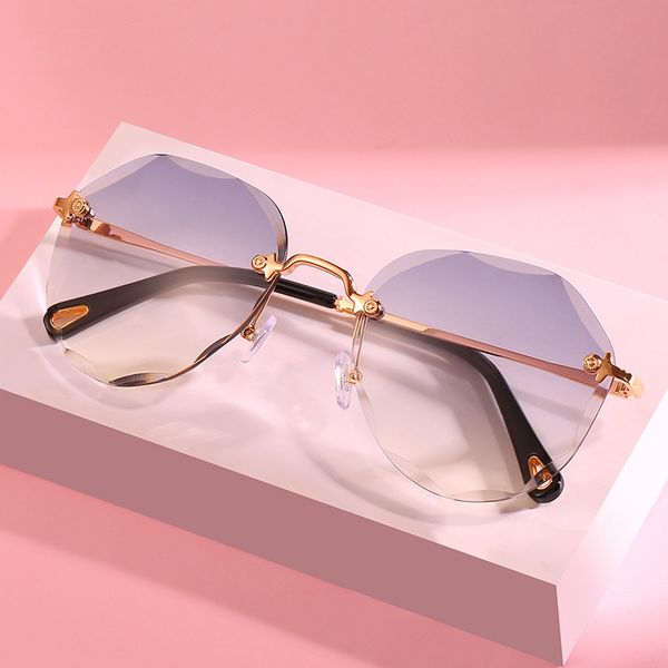 

fashion new frameless sunglasses big frame personality ladies sunglasses brand designer trend uv400 luxury glasses, White;black