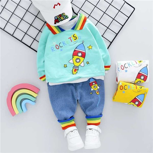 

baby boys clothing sets 2020 autumn long sleeve t shirt jeans inafnt newborn casual clothes kids children costume, White