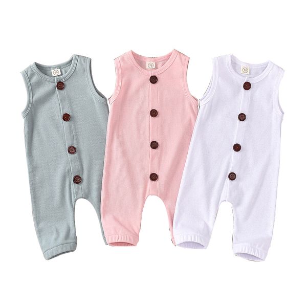 

infant baby romper kids solid button onesies toddler baby newborn boys casual clothes vêtements bébé ropa bebé sleeveless jumpsuit 060802, Blue