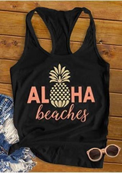 

new women tank summer sleeveless aloha beaches pineapple racerback tank fashion summer casual o neck ladies tee, White
