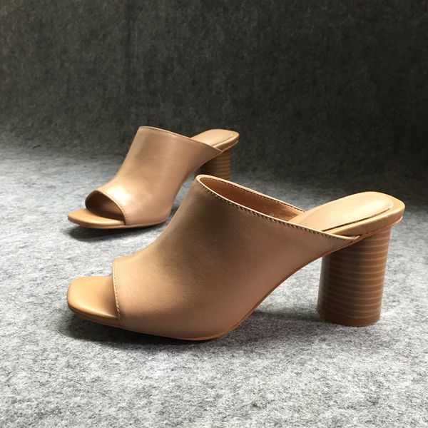 

2020 square toe slippers women peep toe med heel .5cm slides summer shoe women embroidery mule massage outsole slipper, Black