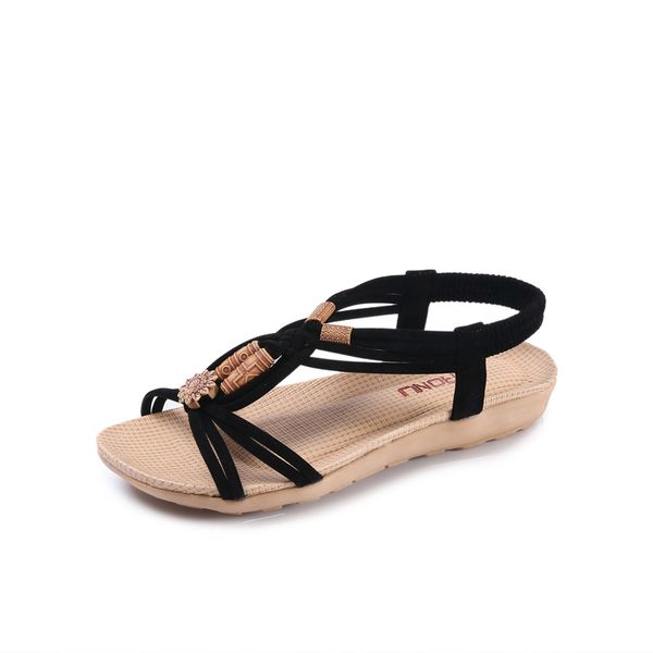

women floral sandals 2020 summer shoes woman hollow out braided knot flat sandals ladies casual soft bottom female beach sandal, Black
