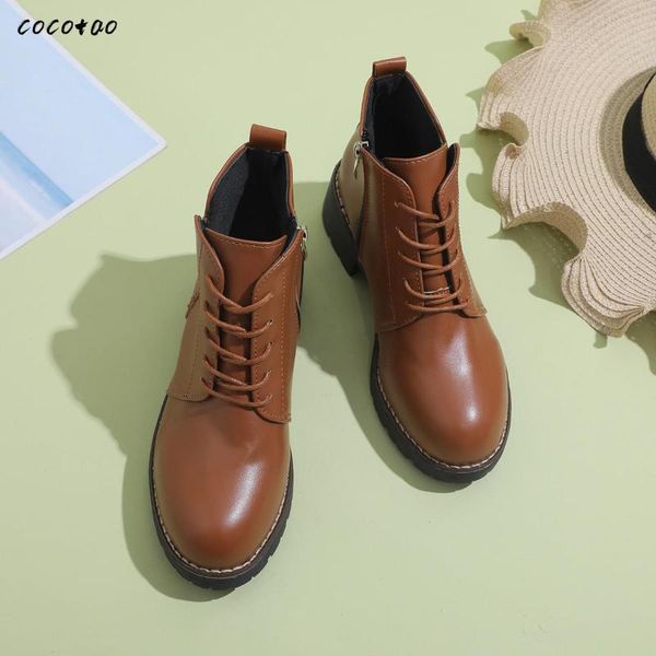 

2020 autumn boots new female tide ins thick with british style wild fashion lace up single boots small, Black