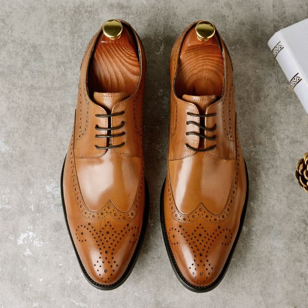 

new men dress shoes genuine leather male oxford italian classic vintage lace-up men's brogue shoes oxford us 11.5, Black
