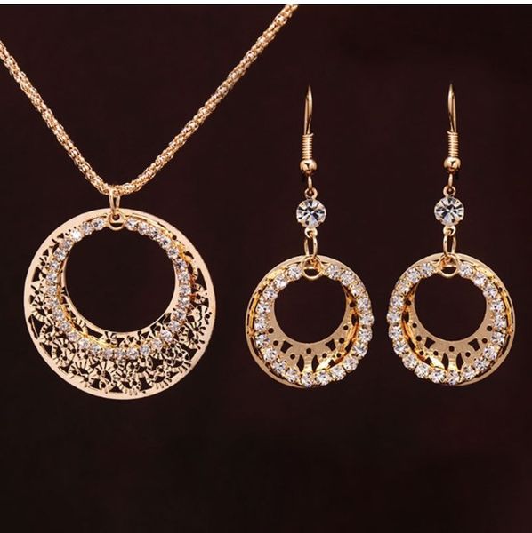 

gold-color wedding jewelry sets round shaped jewelry elegant engagement earring + pendant necklace for female accessories, Silver