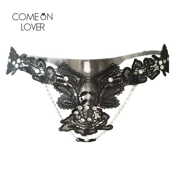 

women's panties pi5078 comeonlover lace thong 2 colors xxxl with beading string femme tangas mujer erotic lingerie, Black;pink