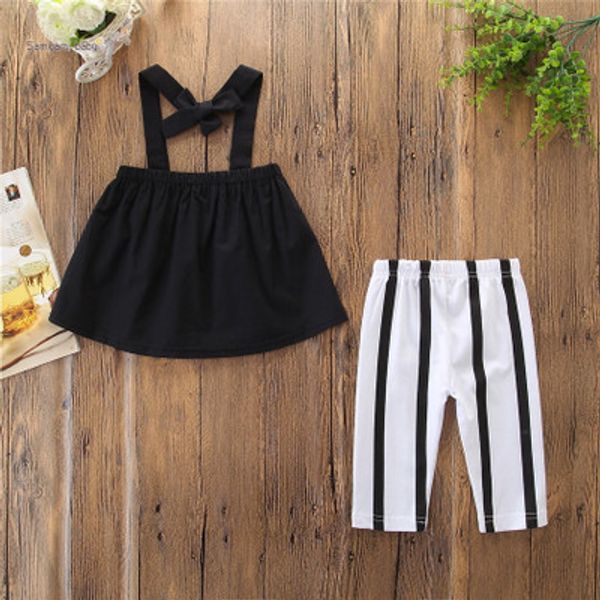 

kids summer suit girls sling + striped pants girls designer two-piece suits babys fashion clothing sets new selling casual sets, White