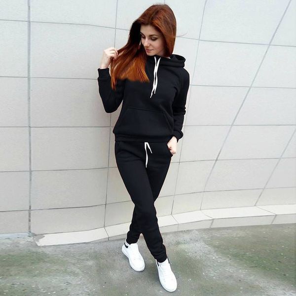 

4 colors autumn new fashion women casual sportswear tracksuit female hoodies pants tracksuit gym running fitness plus size, Gray