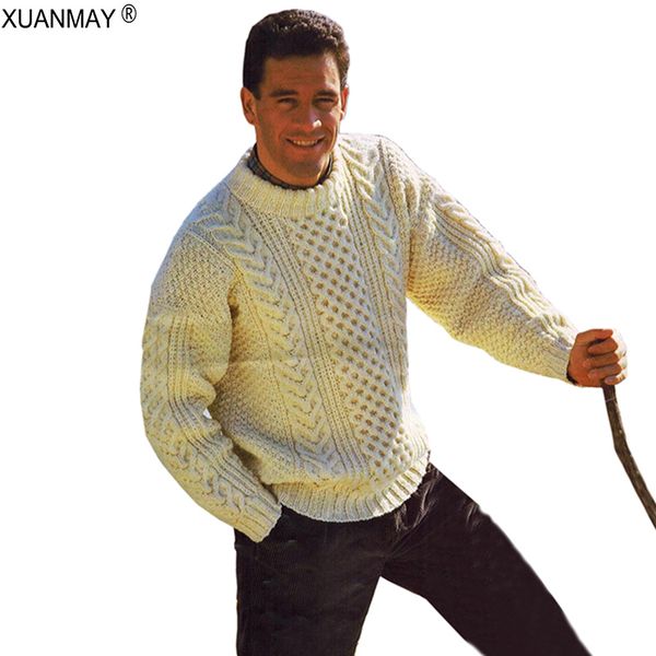 

spring 2020 men's pullover sweater soft comfortable wool sweater coat thick warm hand-knitted beige men's, White;black