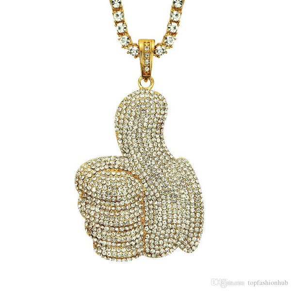 

hip-hop alloy necklace thumb necklace single row diamond pendant necklace 18k gold plated and silver plated pendant