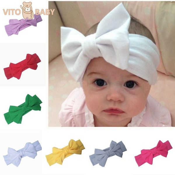 

new 7 inch big bows headband for girls solid large hair bows elastic turban head wraps baby kids knot hairband, Slivery;white