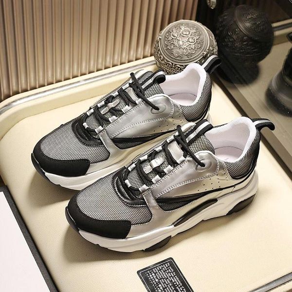 

mens luxury shoes b22 calfskin sneaker lace -up autumn and winter footwears fashion classic outdoor walking casual shoes sale, Black