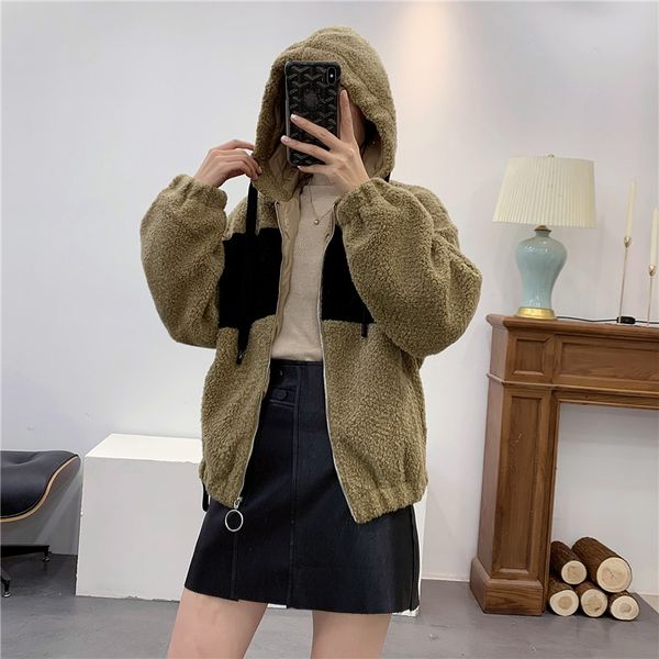 

2020 faux fur coat women autumn winter warm soft zipper fur patchwork jacket female plush overcoat pocket casual hooded outwear, Black;brown