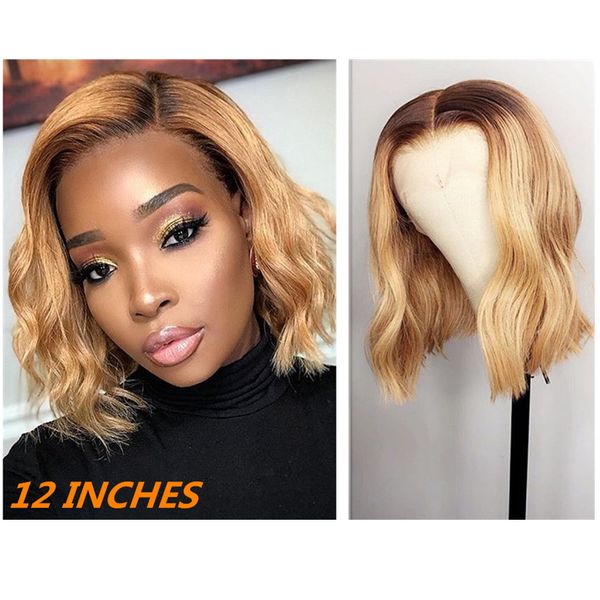 

Lace Front Wig Ombre Human Hair Wig 13x4 Lace Short Bob Wigs Wave Pre Plucked Wig With Bangs For Black Women Nabeauty 150, Ombre color