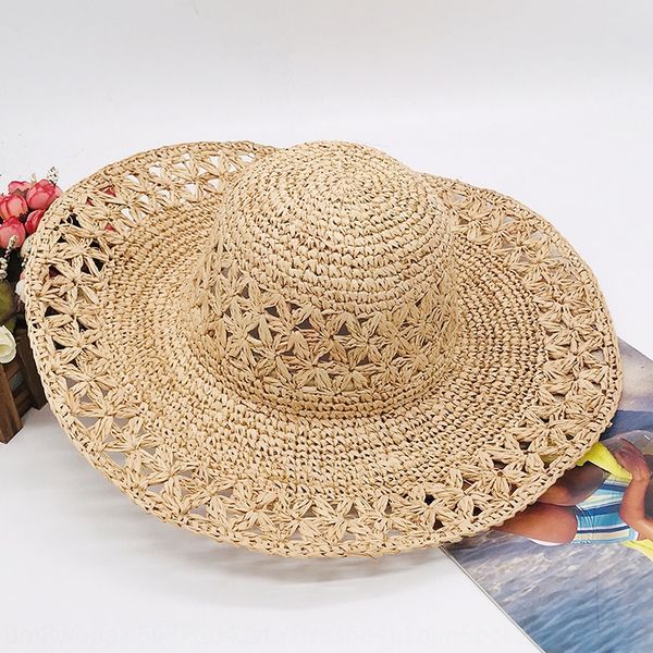 

natural lafite hand-made crochet cornice cap cornice cap pattern women's big brim hat big brim sun hat, Blue;gray
