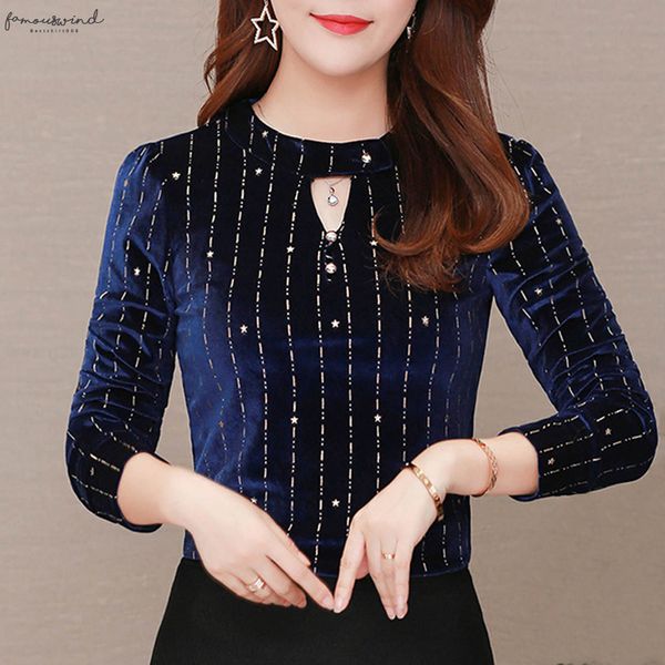 

plus size women white blouse women shirts long sleeve velvet striped blouse shirt new fashion womens blouses a603