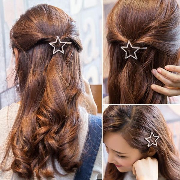 

pentagram crystal hair pins for women headwear tiara hair pins alloy rhinestone clip sticks accessories, Golden;silver