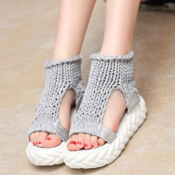 

thick heels ladies white sandalias casual platform sandals women gladiator sandals summer flat shoes zapatos mujer -671, Black