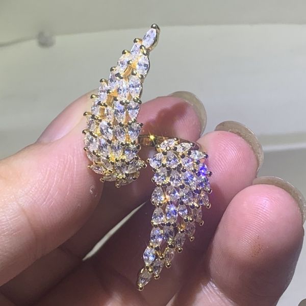 

drop shipping sell luxury jewelry 925 sterling silver&gold fill marquise cut diamond women wedding adjustable open ring, Slivery;golden