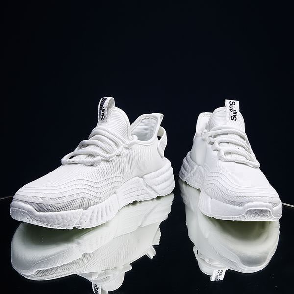 

hy 2020 breathable mesh men sneakers comfortable lace up men mesh shoes fashion casual outdoor walking running shoes, Black