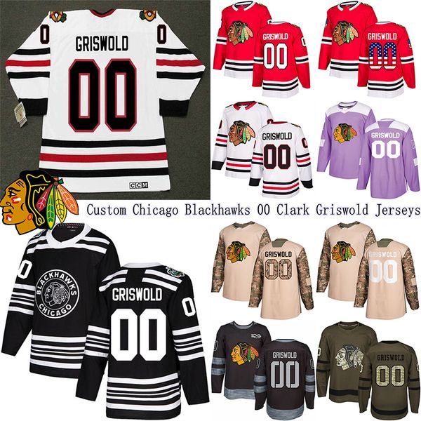 

custom chicago blackhawks hockey jerseys 00 clark griswold ccm winter classic purple fights cancer camo 2017 veterans day jersey, Black;red
