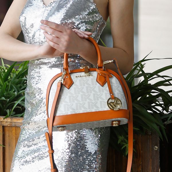 

womens mini sierra satchel handbag, crossgrain leather, detachable crossbody strap (mini, white/ brown),medium
