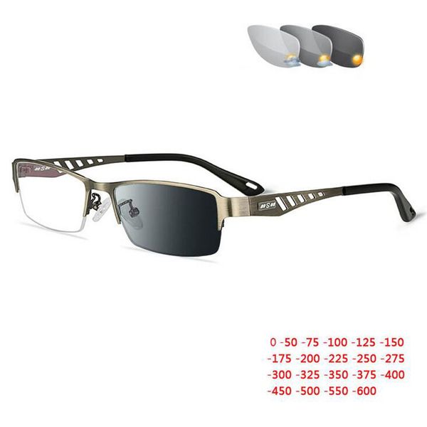 

0 -0.5 -0.75 -1.0 to -6.0 sun pchromic finished myopia glasses women men metal half frame chameleon short-sight eyewear, White;black