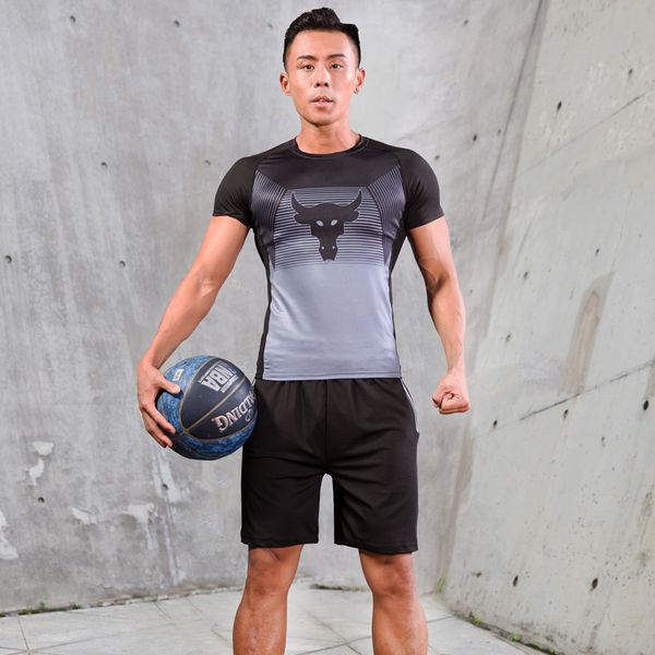 

спортивная одежда спорт set мужчины лето thin бег фитнес костюм с коротким рукавом шорты быстросохнущие футболки спортивной одежды подходят, White;red