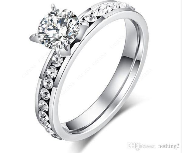 

2018 fashion wedding rings titanium stainless steel rings classic trendy for women circle cz luxury jewelry, Slivery;golden
