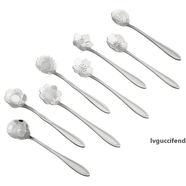 

8 styles flower spoon stainless steel tea coffee spoon silver ice cream spoons beautiful flatware kitchen tool