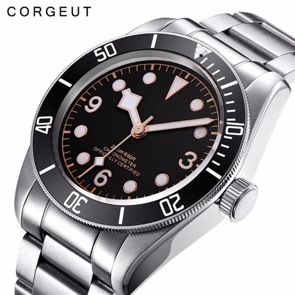 

corgeut mechanical watch luminous sapphire schwarz bay men automatic sport swim clock male mechanical wrist watches, Slivery;brown