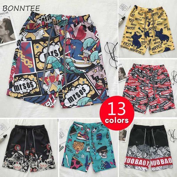 

men casual shorts printed lace-up plus size 4xl summer korean chic colorful beach-shorts hip-hop teens hawaii ins harajuku new, White;black