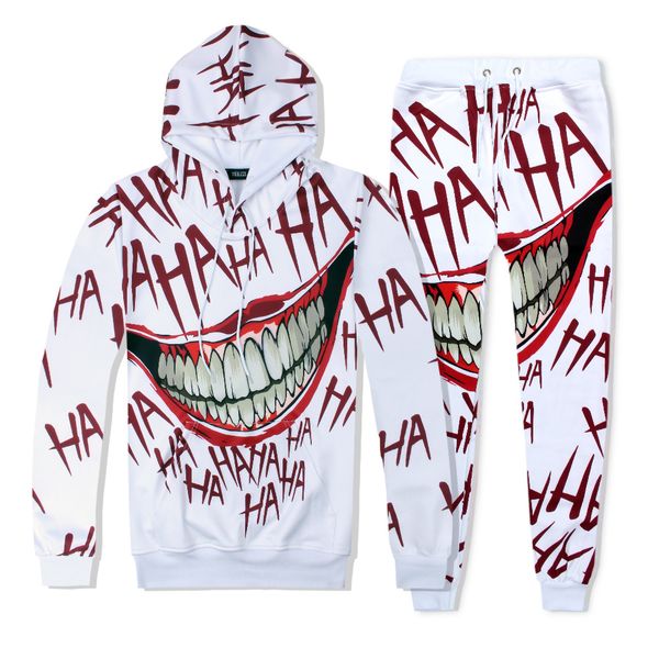

funny christmas eve funny cartoon anime big mouth grinning clown 3d pants guard hooded tracksuits, Gray