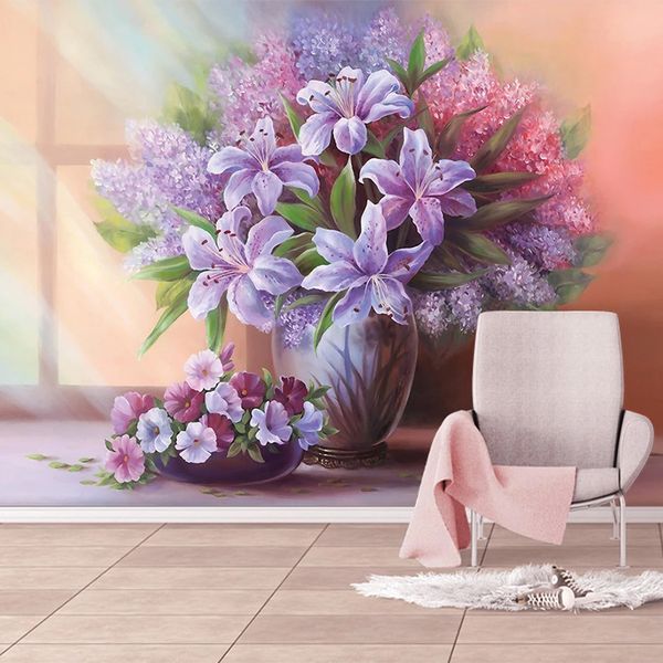 

custom mural wallpaper lily lavender purple flowers wall painting living room bedroom beautiful home decor papel de parede 3 d