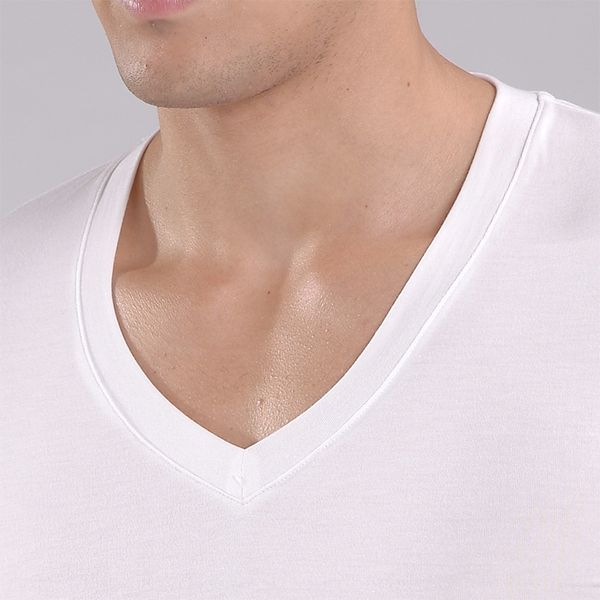 

men' underwear modal deep v-neck short-sleeved t- slim thin vest base sweat underwear sweatshirt men' sports base shirt, White;black