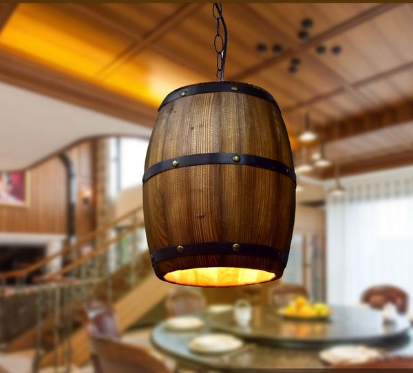 Il lampadario a barilotto di legno creativo americano illumina la lampada a sospensione della decorazione del ristorante della lampada da tavolo del ristorante della luce del pendente del retro del caffè del paese americano