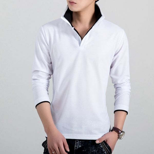 

shirt color neck polos clothes mens sleeve double solid slim lapel long male teenager polo autumn ivqic