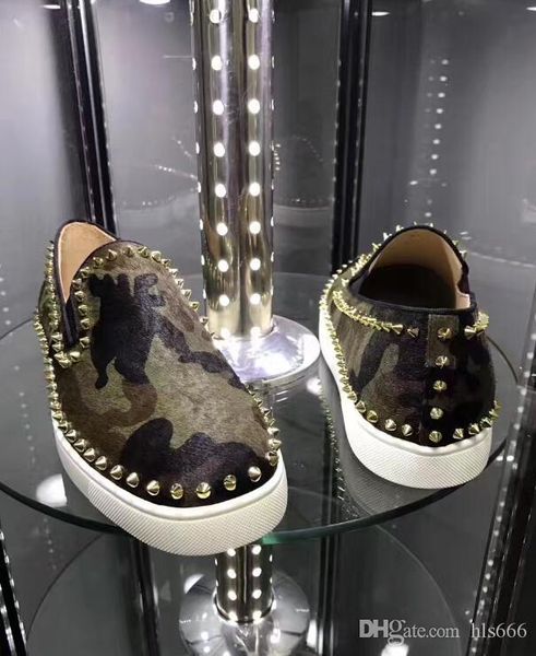 

army green camo sneakers red bottom sneaker shoes for men low casual flats shoes,real leather horse hair pik spiked slip on pik boats shoes, Black