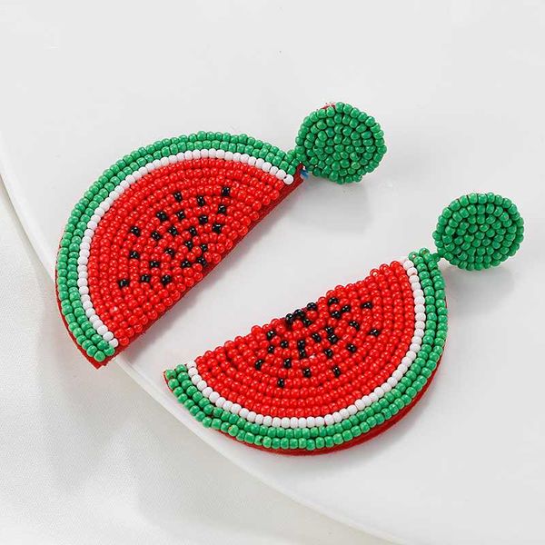 

aensoa fashion handmade watermelon beads drop earrings for women summer colorful fruit statement earrings party jewelry gift, Silver