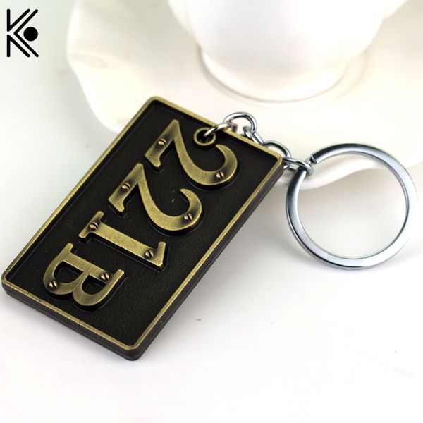 

tv series sherlock holmes 221b keychain bronze alloy keyrings for fans movie jewelry key holder for gift chaveiro car, Silver